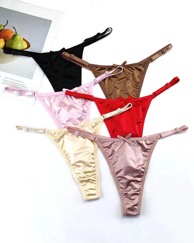 3-Piece Pink Satin Thong Set for Women - Adjustable Low Waist, Comfortable Silk Lace Underwear