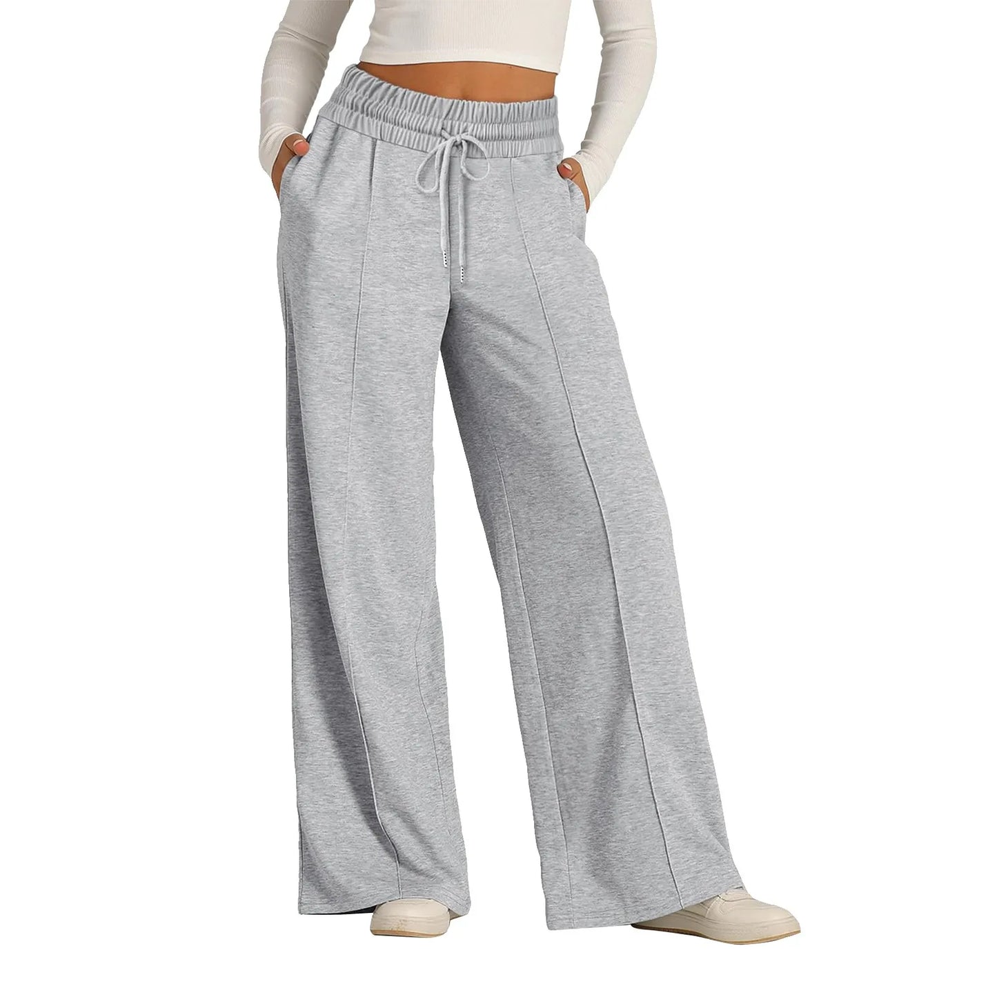 Women's Wide Leg Straight Pants with Drawstring