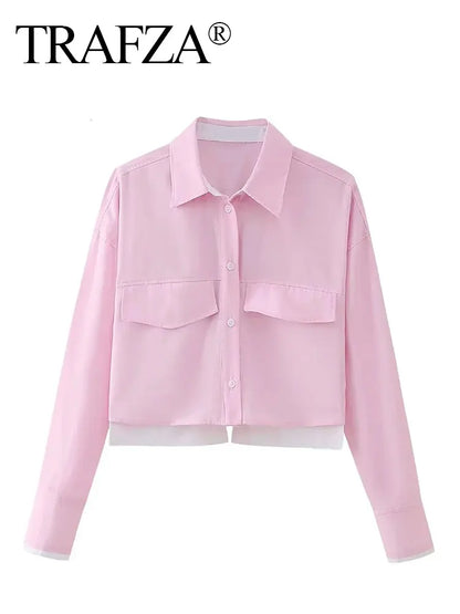 TRAFZA Women’s Cropped Button-Up Shirt