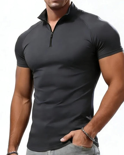 Men's Compression T-Shirt with Zipper Neck - Slim Fit