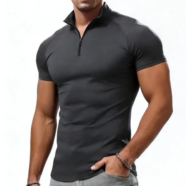 Men's Compression T-Shirt with Zipper Neck - Slim Fit