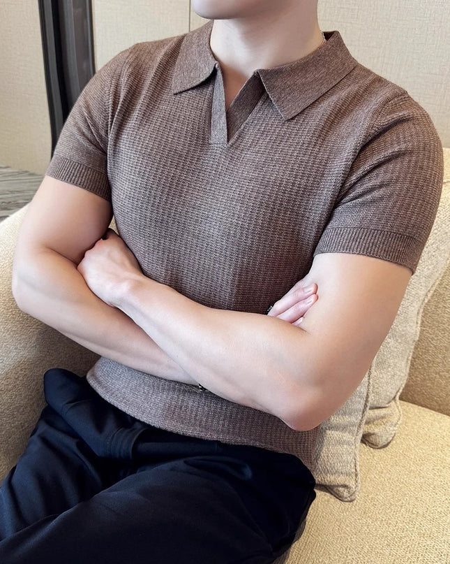 Men's Korean Style Slim Fit Polo Shirt – Thin Knit T-Shirt for Men