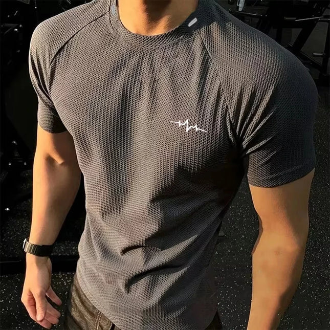 Men's Honeycomb Pattern Quick-Dry Breathable Elastic T-Shirt