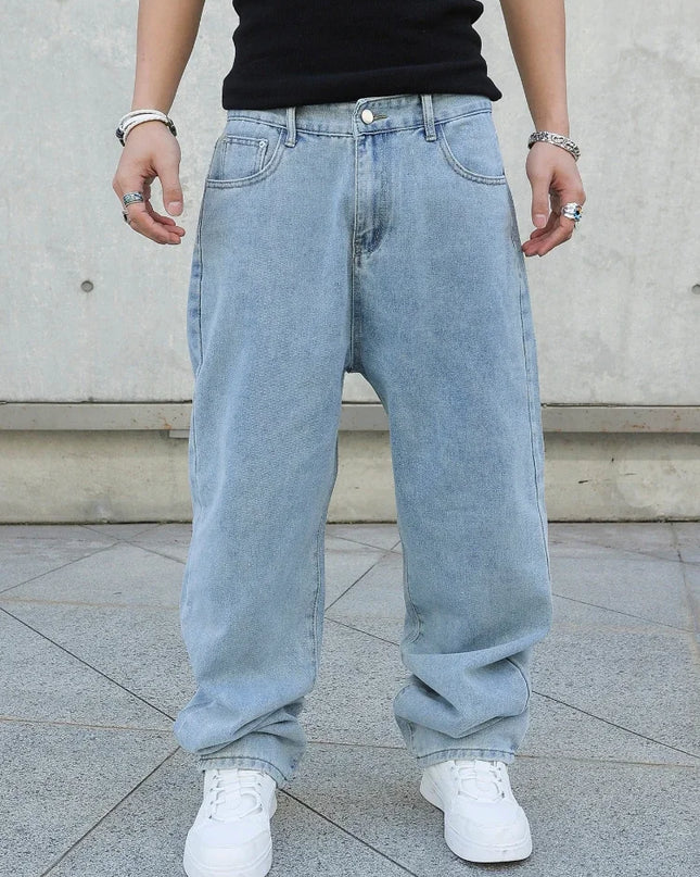 Men's Oversized Baggy Jeans - Loose Fit Straight Wide Leg Denim Pants