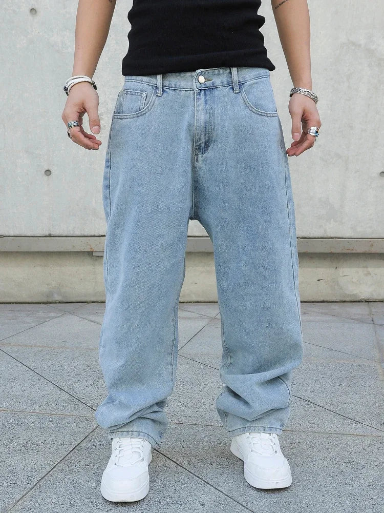 Men's Oversized Baggy Jeans - Loose Fit Straight Wide Leg Denim Pants