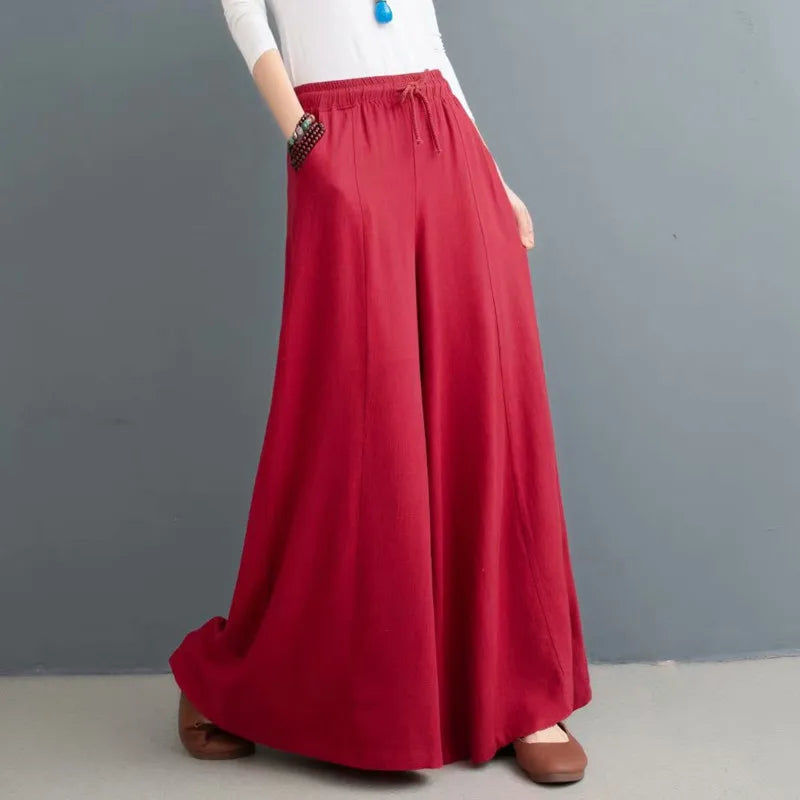 Women’s Cotton Bohemian Loose Wide-Leg Trousers