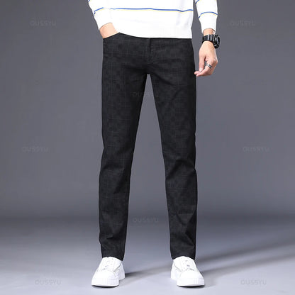 Men's Cotton Stretch Plaid Casual Pants - Slim Fit, Straight Fit, Classic Men's Trousers