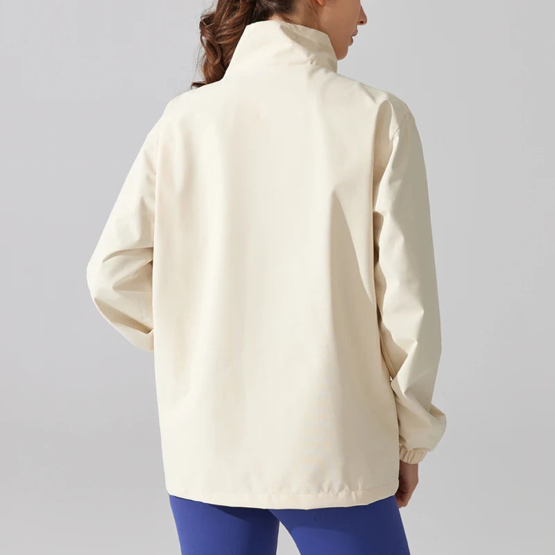 Women's Waterproof Rain Jacket with Stand Collar - Lightweight, Full Zipper