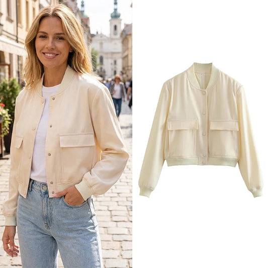 Women's V-Neck Single-Breasted Jacket with Pockets