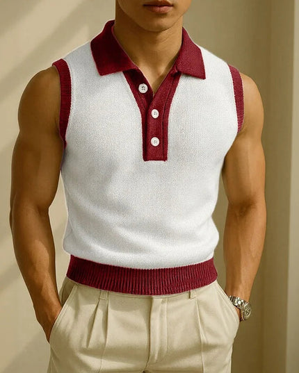 Incerun Men's Casual Tank Top with Patchwork Lapel and Button Detail
