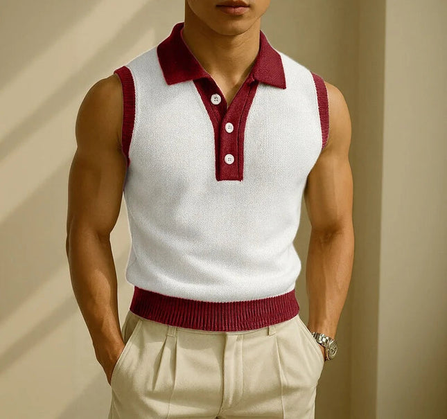 Incerun Men's Casual Tank Top with Patchwork Lapel and Button Detail