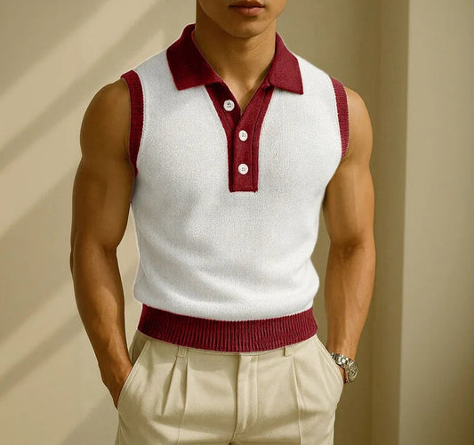 Incerun Men's Casual Tank Top with Patchwork Lapel and Button Detail