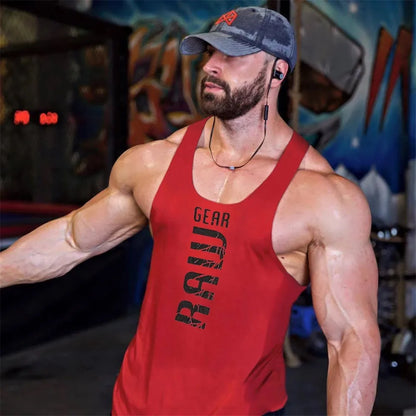 Men's "Raw Gear" Graphic Cotton Stringer Tank Top - Various Colors
