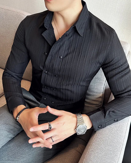 Men's Long Sleeve Slim Fit Striped Shirt - Various Colors