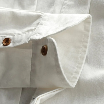 Men's Slim Fit Linen Cotton Shirt with Stand Collar