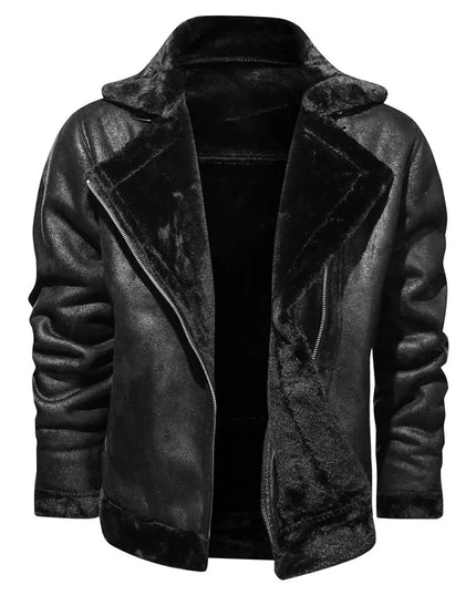 Men's Retro Thick Faux Fur Leather Jacket