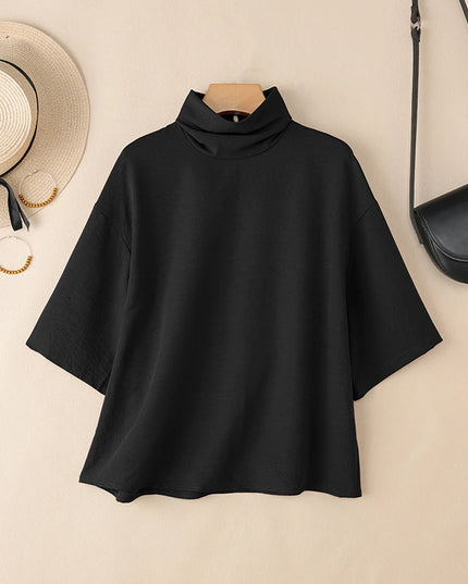 Zanzea Women's Elegant Turtleneck Half Sleeve Blouse