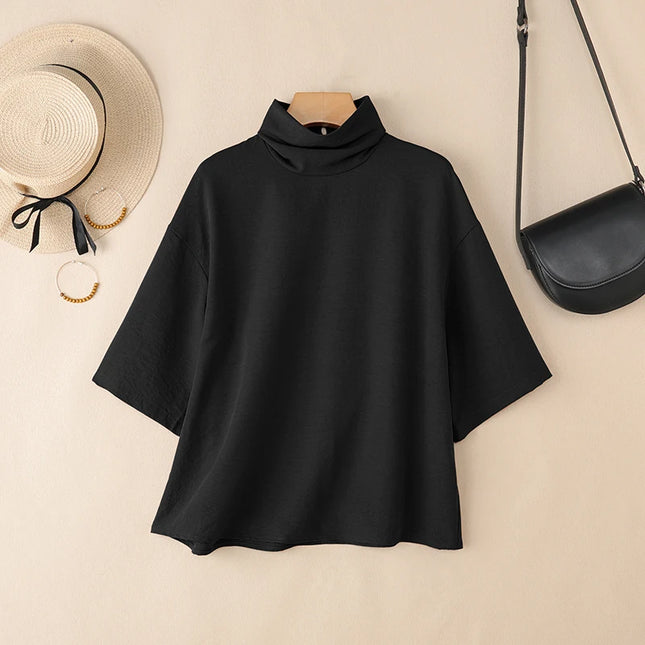Zanzea Women's Elegant Turtleneck Half Sleeve Blouse