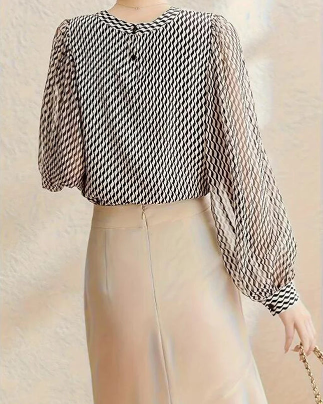 Women's Chiffon Long Sleeve Striped Blouse