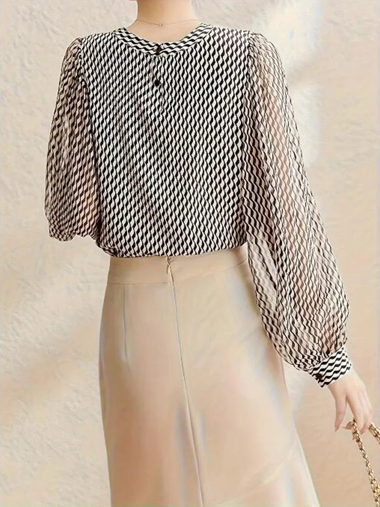 Women's Chiffon Long Sleeve Striped Blouse