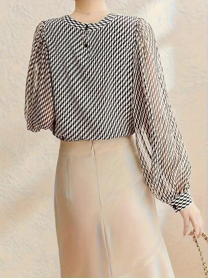 Women's Chiffon Long Sleeve Striped Blouse