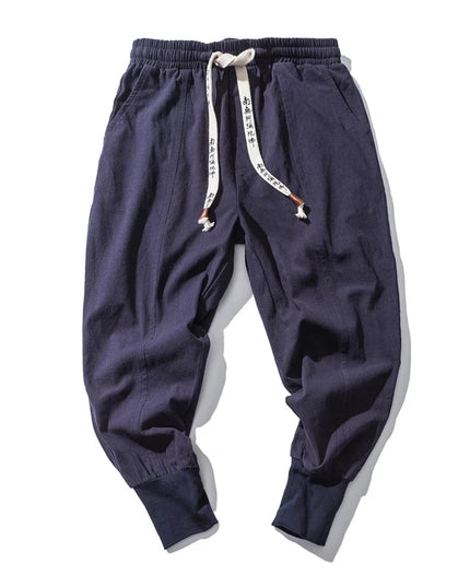 Men's Cotton Linen Harem Pants - Solid Elastic Waist Joggers - Various Colors