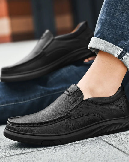 Men's Casual Leather Slip-On Loafers - Comfortable Men's Dress Shoes