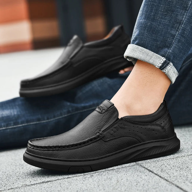 Men's Casual Leather Slip-On Loafers - Comfortable Men's Dress Shoes