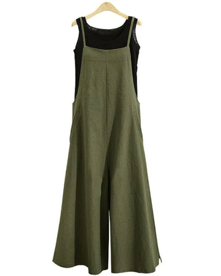 Women’s Wide-Leg Dungaree Pants with Strap - Casual and Loose Fit