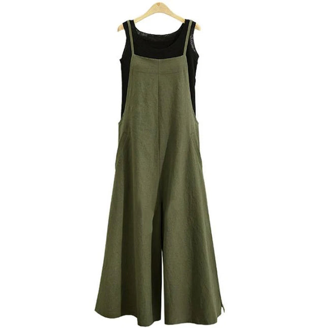 Women’s Wide-Leg Dungaree Pants with Strap - Casual and Loose Fit