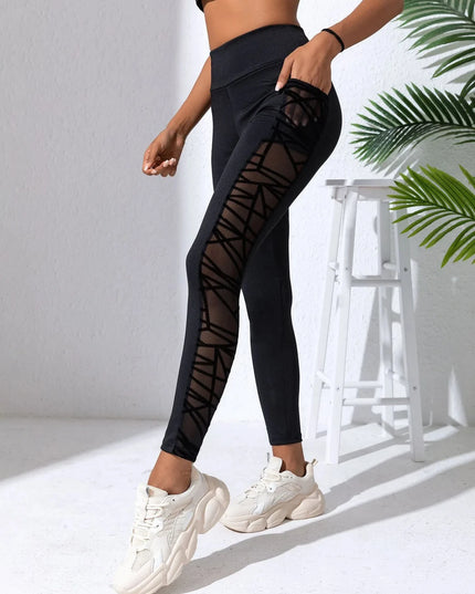 High Waist Women's Leggings with Side Mesh