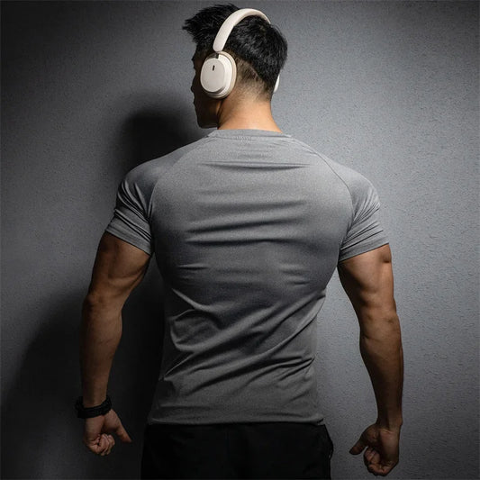 men's slim fit compression T-shirt Sports leisure gym exercise training T-shirt elastic quick drying short sleeve T-shirt men tops