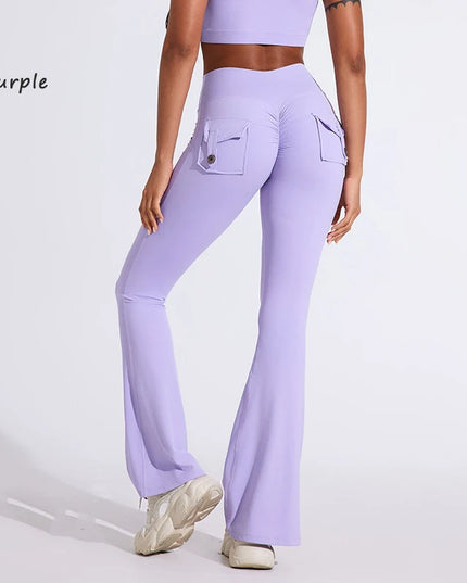 DIAS FIT JOY Women's High-Waisted Pocket Flared Pants | Hip-Lifting, Comfort Fit, Trendy Flared Trousers