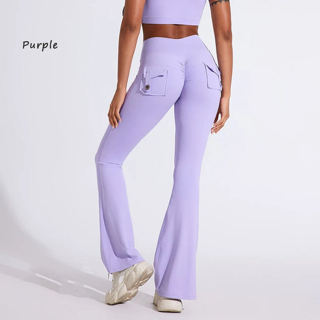 DIAS FIT JOY Women's High-Waisted Pocket Flared Pants | Hip-Lifting, Comfort Fit, Trendy Flared Trousers