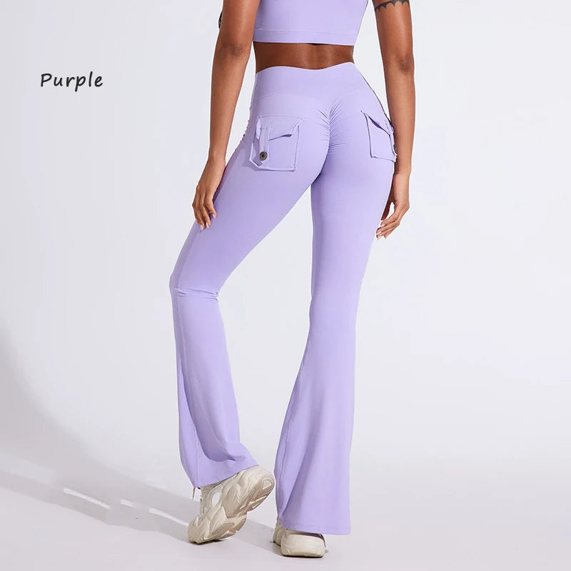 DIAS FIT JOY Women's High-Waisted Pocket Flared Pants | Hip-Lifting, Comfort Fit, Trendy Flared Trousers