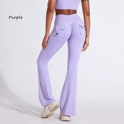 DIAS FIT JOY Women's High-Waisted Pocket Flared Pants | Hip-Lifting, Comfort Fit, Trendy Flared Trousers