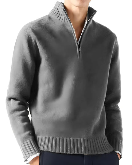 Men's Long Sleeve Turtleneck Sweater - Knitted, Breathable, Half-Zip Design