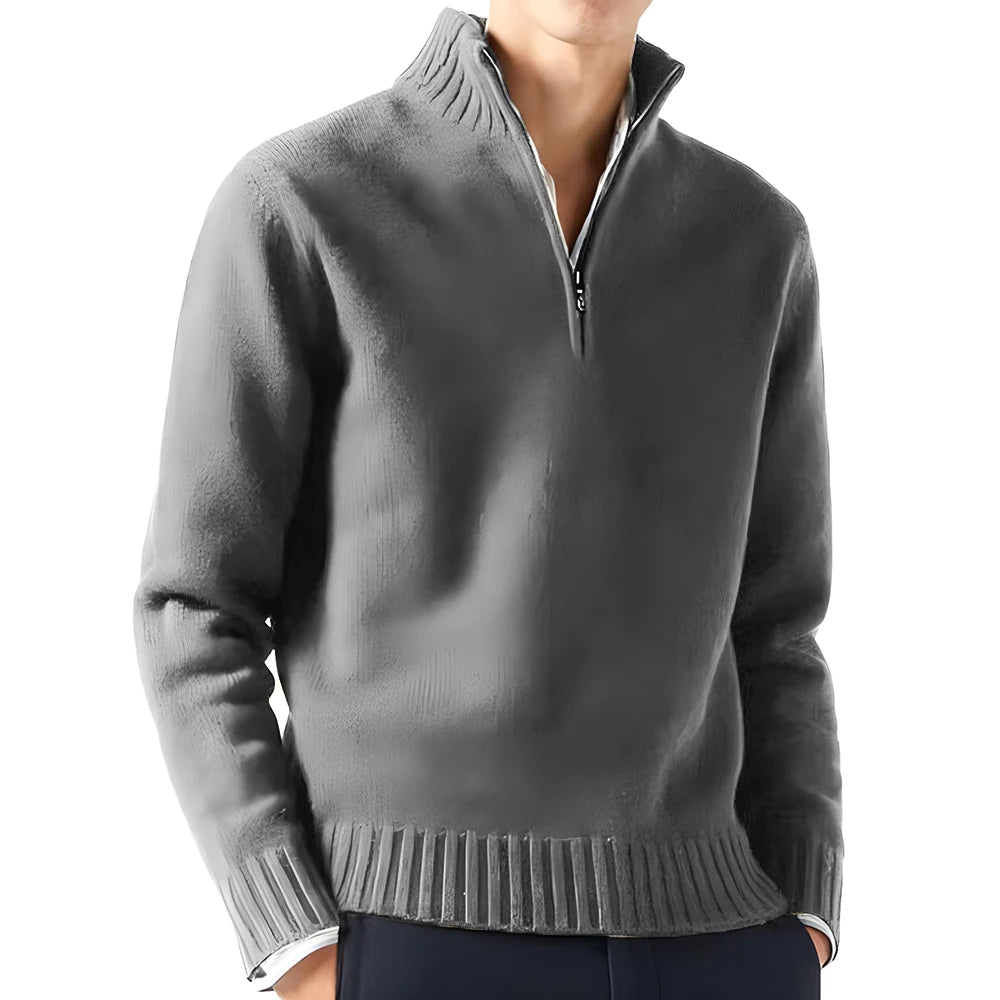 Men's Long Sleeve Turtleneck Sweater - Knitted, Breathable, Half-Zip Design