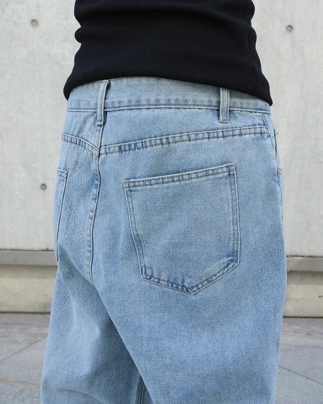 Men's Oversized Baggy Jeans - Loose Fit Straight Wide Leg Denim Pants