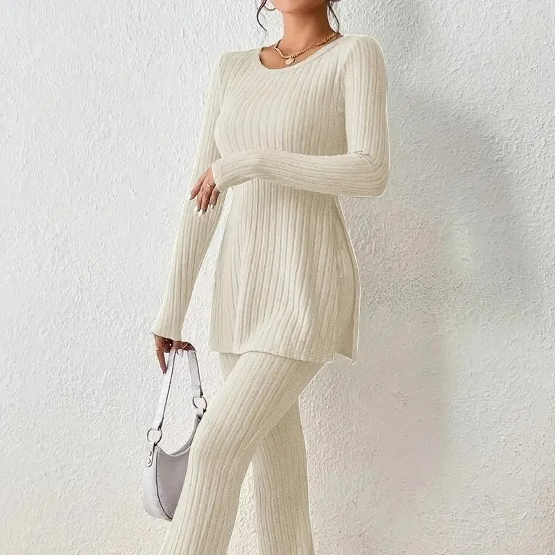 Women's Casual Two-Piece Knit Sweater and Elastic Waist Pants Set