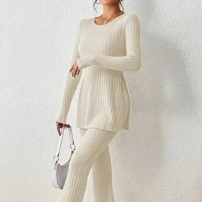 Women's Casual Two-Piece Knit Sweater and Elastic Waist Pants Set