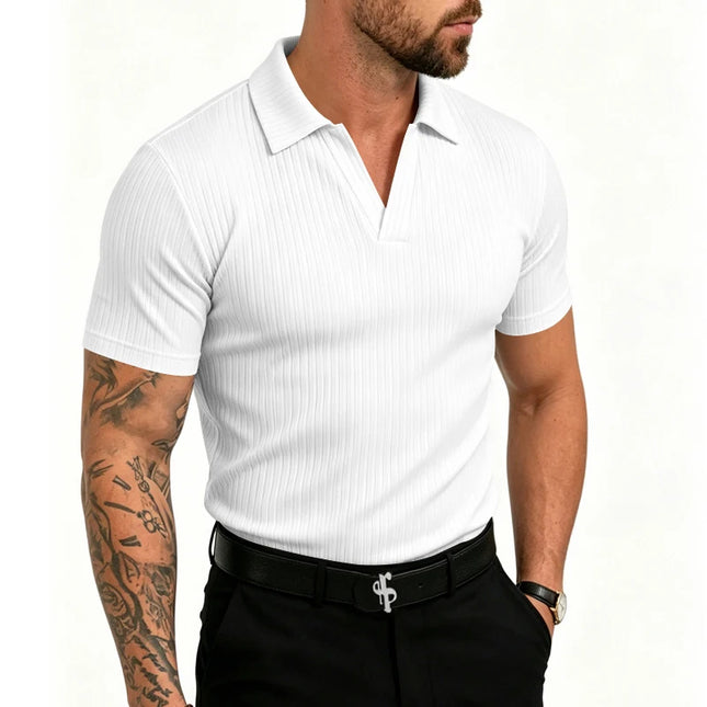 Men's Slim-Fit Knitted V-Neck Short-Sleeve Breathable T-Shirt