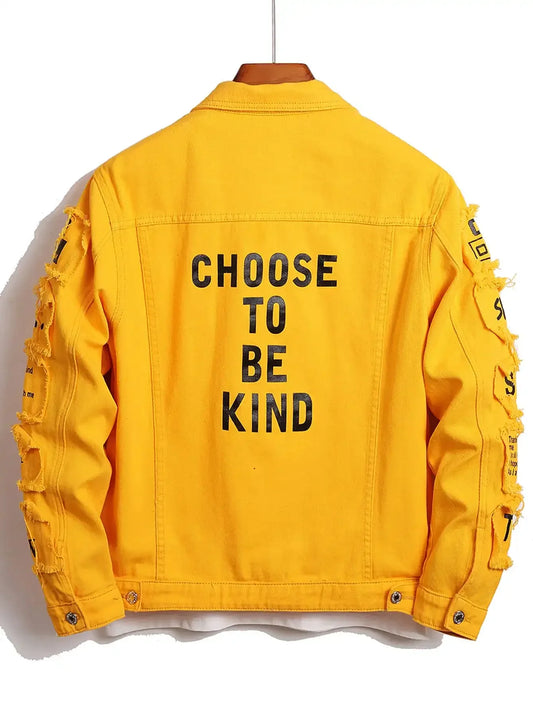 Men's Denim Style Letter Print Jacket – Stylish Casual Denim Jacket for Men