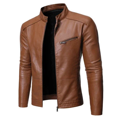 Slim Fit Men's Faux Leather Stand Collar Jacket - Stylish & Modern Outerwear