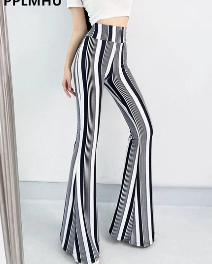 Women's Slim High Waist Striped Flare Pants