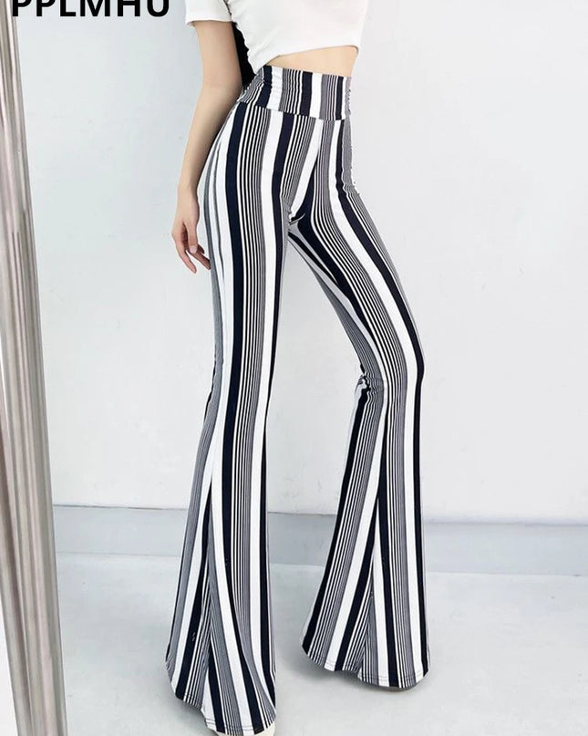 Women's Slim High Waist Striped Flare Pants