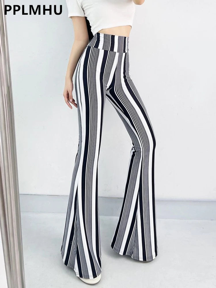 Women's Slim High Waist Striped Flare Pants