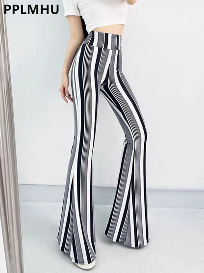 Women's Slim High Waist Striped Flare Pants
