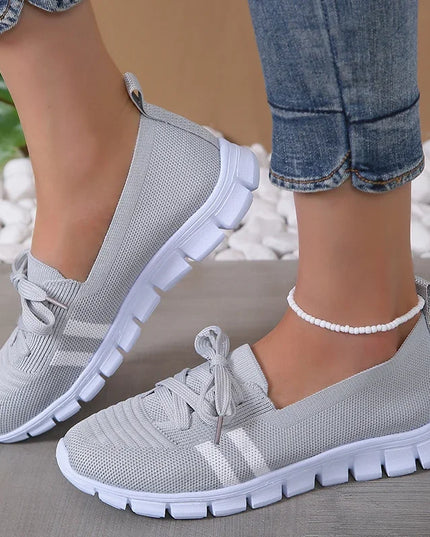 Women's Striped Lace-Up Trainers - Breathable Sneakers with Soft Sole