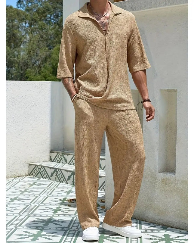 Men's Casual Cotton 2-Piece Set: Stylish Shirts and Pants Set